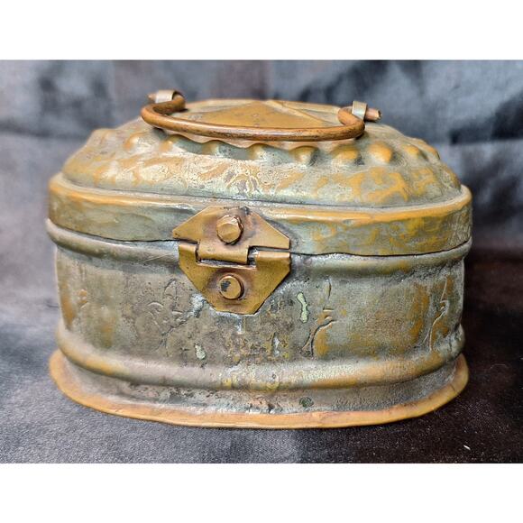 Turkish Hammam Copper Bath Soap Box Hinged Handled Lid  Turkish Hammam Copper Bath Soap Box Hinged Handled Lid Footed Heavy Tinned Vtg